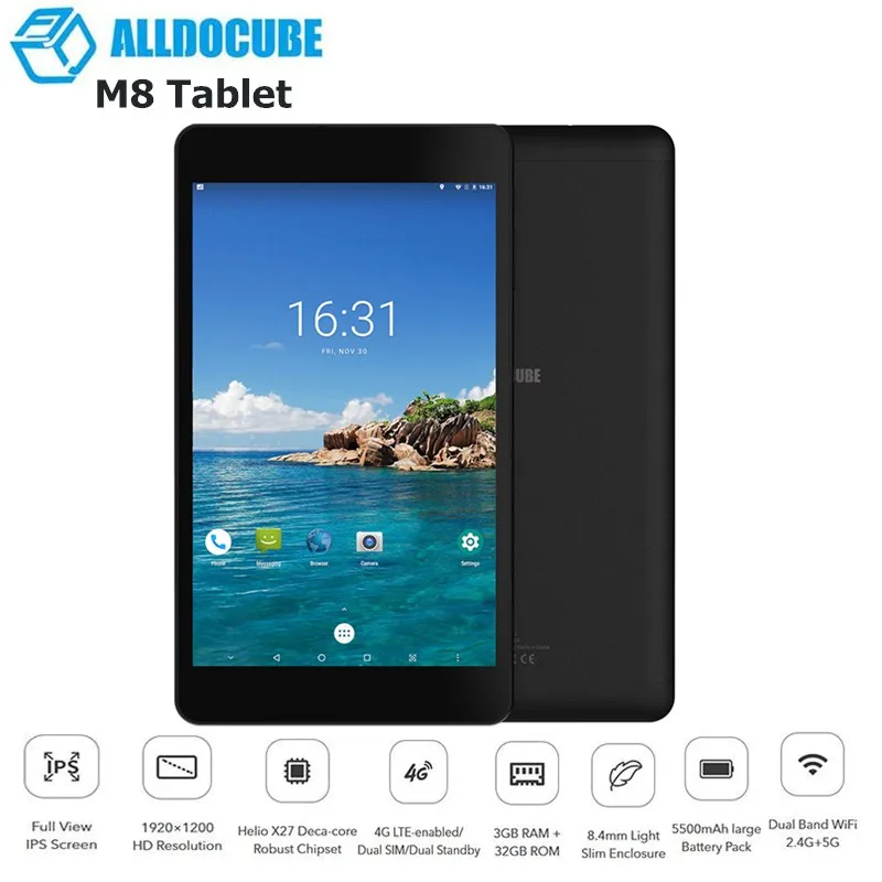 ALLDOCUBE M8 8 дюймов 4G Телефонный звонок Планшеты MT6797X Helio X27 Дека Core 1200*1920 ips Экран Android 8,0 3 GB + 32 Гб планшетный ПК