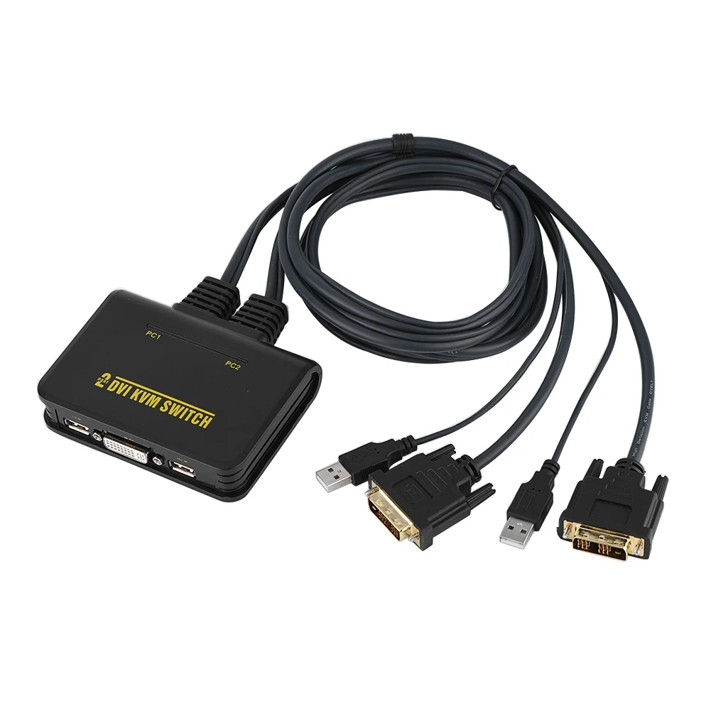 2 Port USB DVI KVM Switch Switcher With Cable for Monitor Keyboard