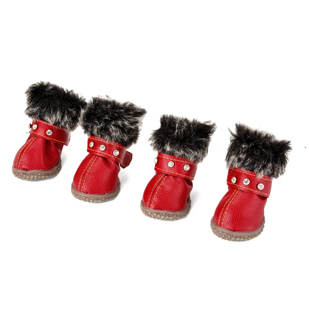 4 Pcs/Sets Dog Shoes Solid Puppy Winter Snow Boots Warm Waterproof