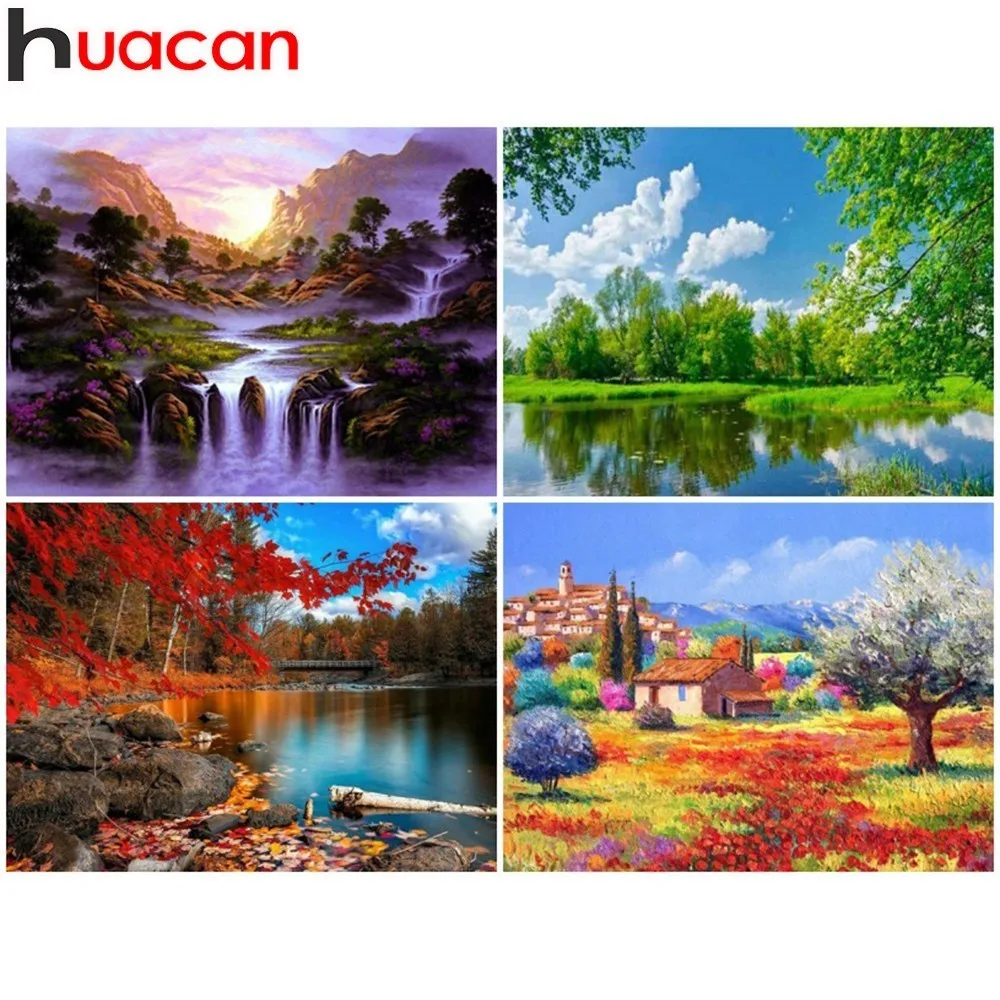

HUACAN 5D DIY Diamond Painting Landscape Nature Cross Stitch Mosaic Daimond Painting Scenery Full Square Field Home Decor Gift