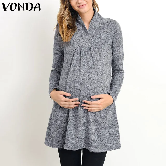 VONDA 2018 демисезонный средства ухода за кожей для будущих мам одежда беременных для женщин Повседневное свободные с длинным рукаво - изображение