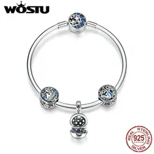 WOSTU, настоящая 925 пробы, серебряный, синий, рыба, морской мир, бусины, очаровательный браслет и браслет для женщин, уникальные оригинальные ювелирные изделия, подарок CQB813