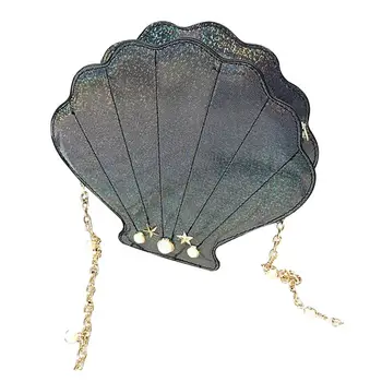 

Womens Hologram Leather Shell Pearl Cross-body Shoulder Bags Purse