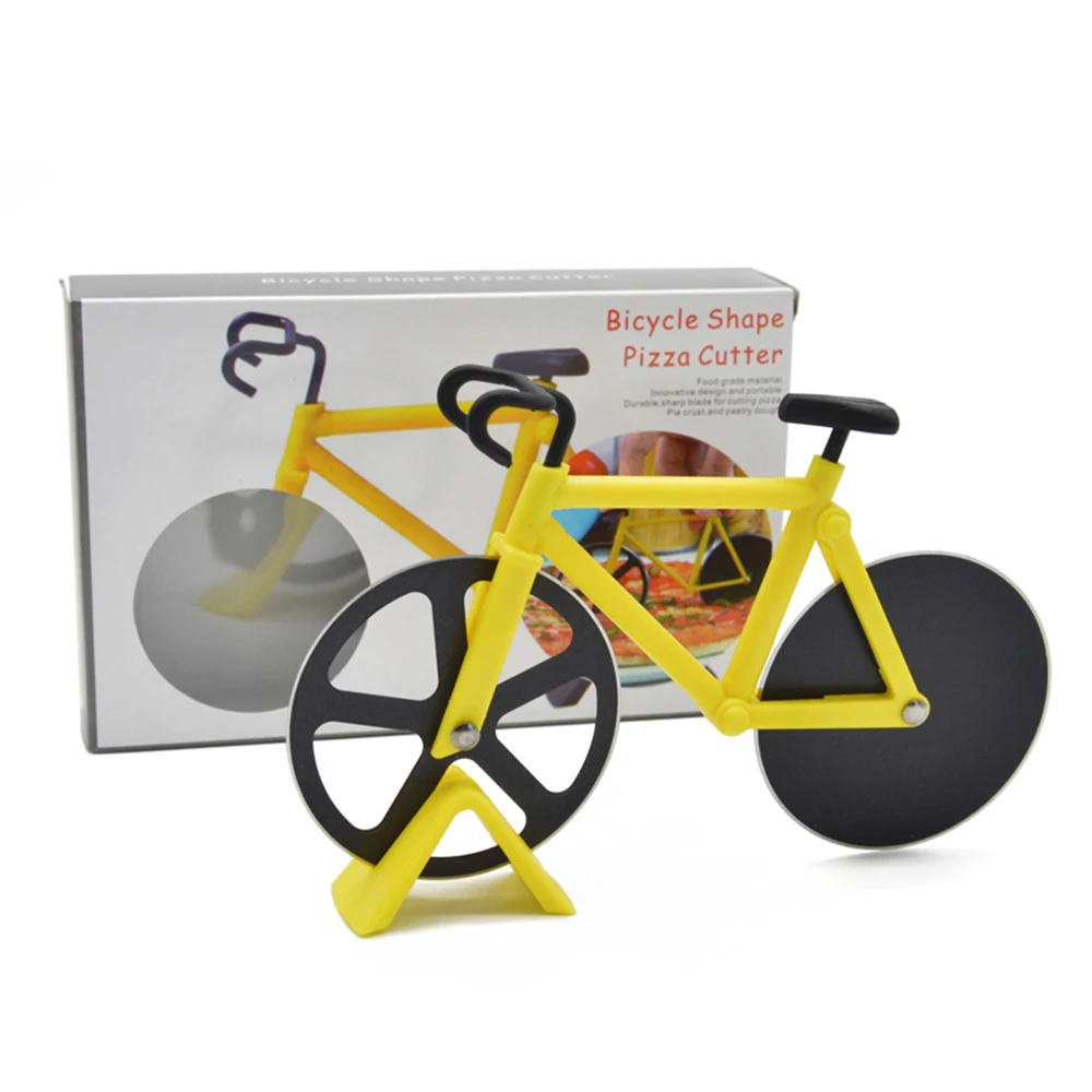 Stainless Steel Pizza Knife Two-wheel Bicycle Shape Pizza Cutting Knife Pizza Tool Bike Round Pizza Cutter knives Yellow Stainless Steel Pizza Knife Two-wheel Bicycle Shape Pizza Cutting Knife Pizza Tool Bike Round Pizza Cutter knives Yellow