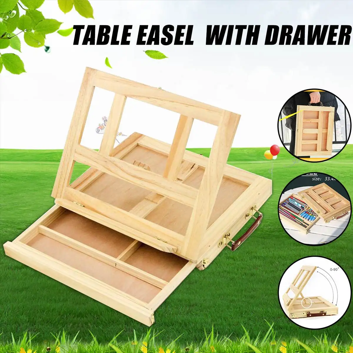 

Adjustable Wooden Table Box Easel for Painting Sketching With Drawer Box Desktop Painting Supplies Suitcase