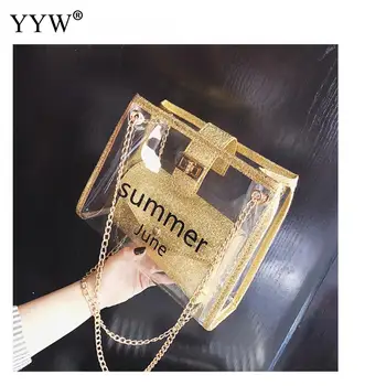

Bolso Transparente Mujer Pvc Jelly Bag Luxury Handbags Women Bags Designer Clear Gold Chain Summer Transparent Purse For Women