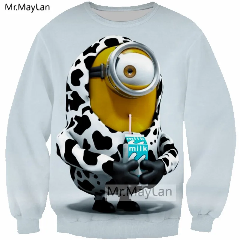 

3D Print Christmas Sweatshirts Cartoon Cute Minions Drinking Milk Men/Women Kawaii Coat Boys Hiphop Clothes Male Outfits 5XL