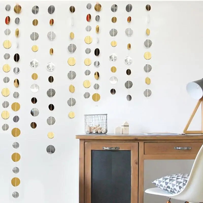 1.5m 2 pcs Round Shape Paper Silver &amp Gold Glitter Circle Polka Dots Garland Banner Use For Wedding Party Decorations A40 | Дом и сад