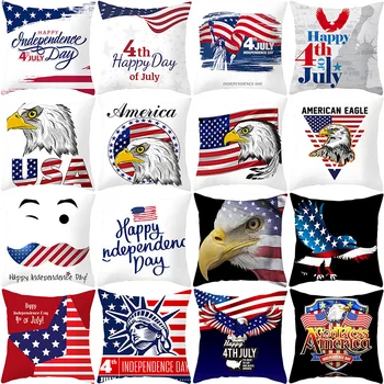 

American Independence Day Printed Pillowcase Stars and Stripes Flag Eagle Statue of Liberty Decorative Sofa Car Cushion Cover