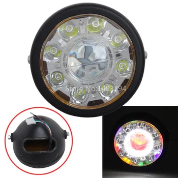 

Retro 7" Black Round Bezel Headlight 8 White Led Hi/Lo Colorful Beam Angel Eye Multicolor Headlamp Universal