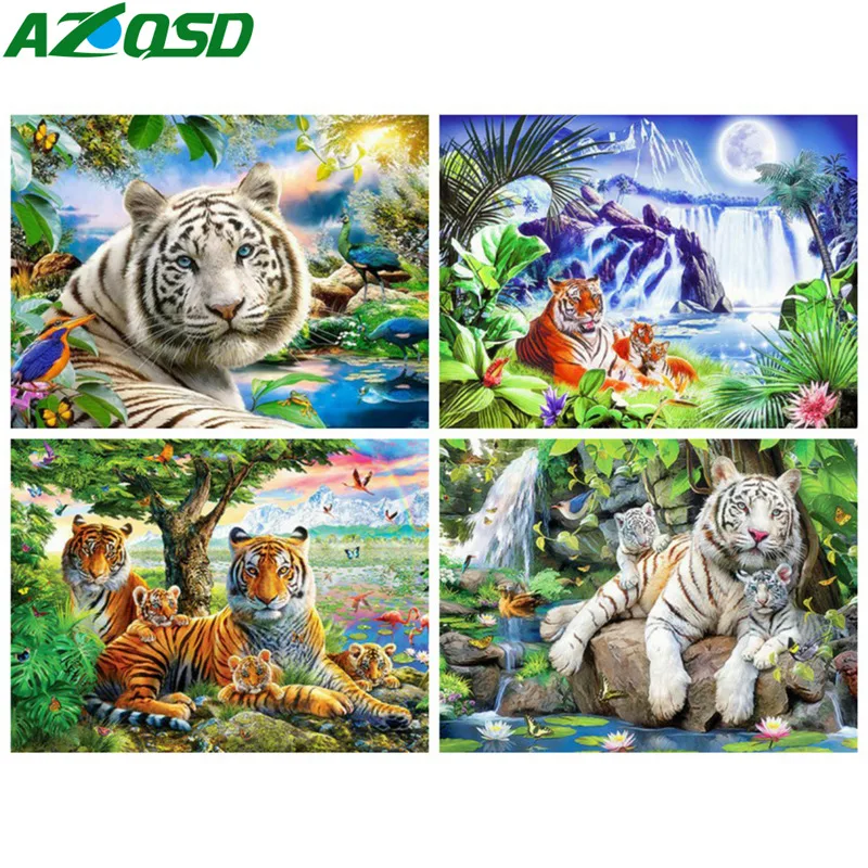 

AZQSD Diamond Embroidery Sale Animal Handmade Needlework Diamond Painting Tiger 5D DIY Rhinestones Pictures Home Decor Gift