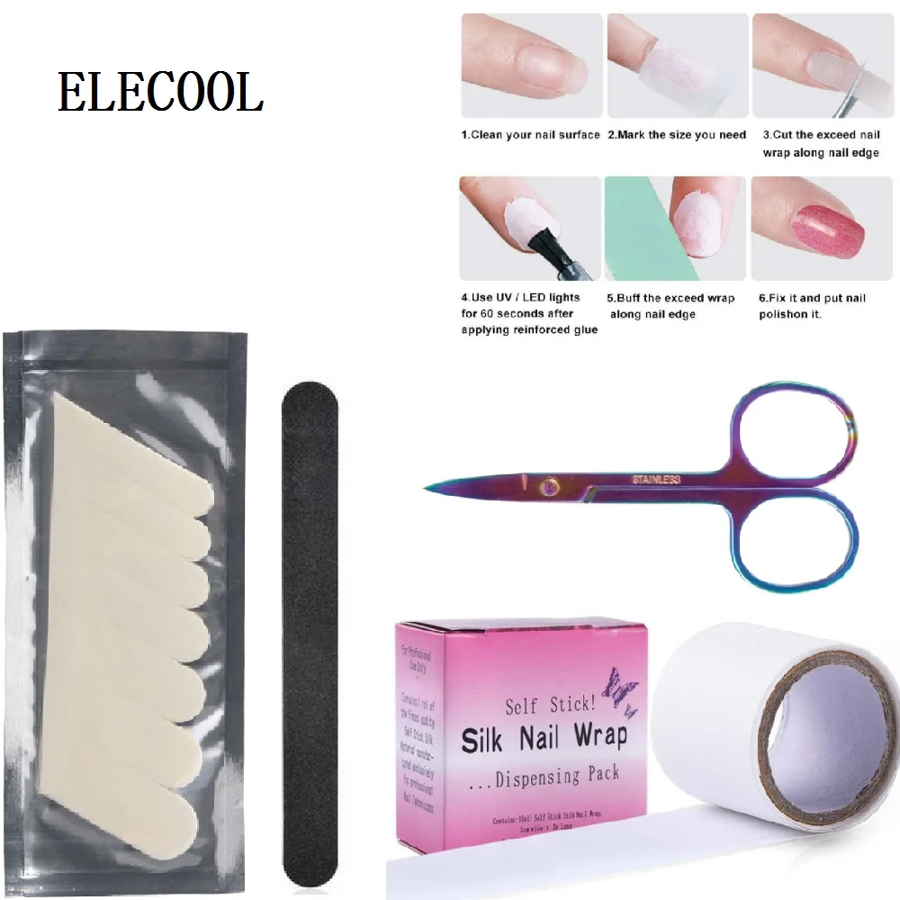 ELECOOL, сделай сам, стекловолоконная шелковая обертка, для ремонта ногтей, клей, анти-повреждение, сильная защита, усиленная наклейка, акриловый набор для ногтей