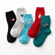Спортивный стиль, хлопковые короткие смешные носки, женские Дышащие Носки с рисунком, женские повседневные носки со средним пальцем, хипстерские носки