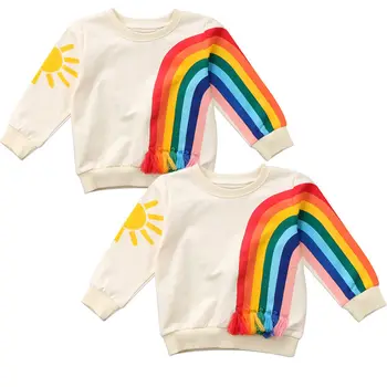 

Pudcoco Fashion Baby Girls Kids Rainbow Cotton Long Sleeve Clothes Blouse Shirt Sweater Sweatshirt Cardigan 1-6Y