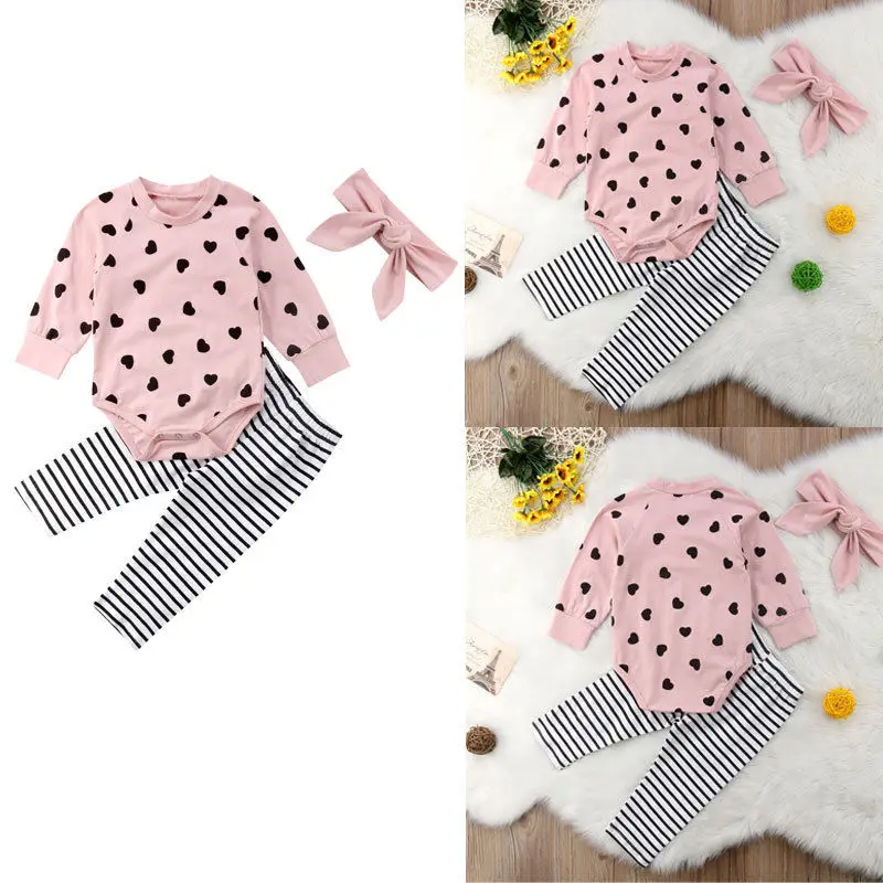 

Pudcoco Girl Set 0-24M 3pcs Newborn Toddler Infant Baby Girl Clothes Jumpsuit Romper+Pants Outfits Set