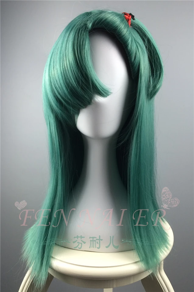 Dragonball Bulma Green Cosplay Wig Blue Short Straight Facial Hair