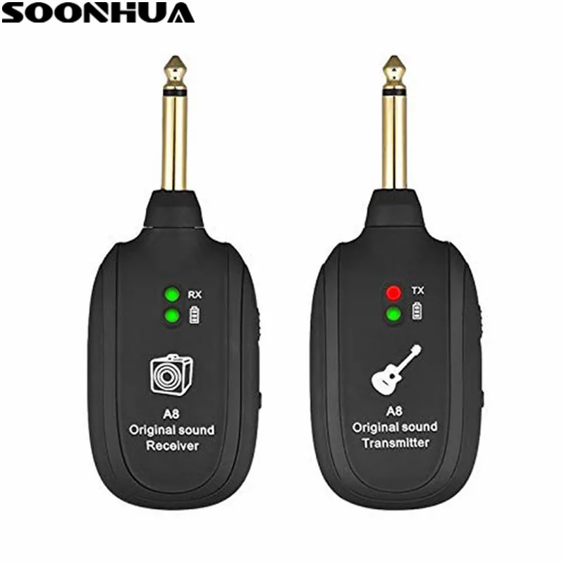 

SOONHUA UHF Wireless Guitar System Transmitter Receiver Built In Rechargeable Audio Transmission Set With Micro USB Charge Port