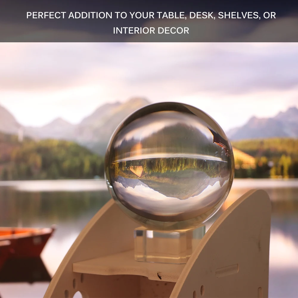 

Crystal Glass Healing Transparent Glass 80mm Clear Round Magic Artificial Ball Sphere Stone with base Good Luck Home Decor