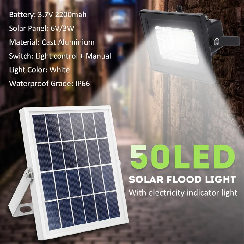 

Solar Powered Wall Lampe Spotlights Lighting Control Solar Lights Outdoor 50 LED Waterproof Security Lamp Button Control