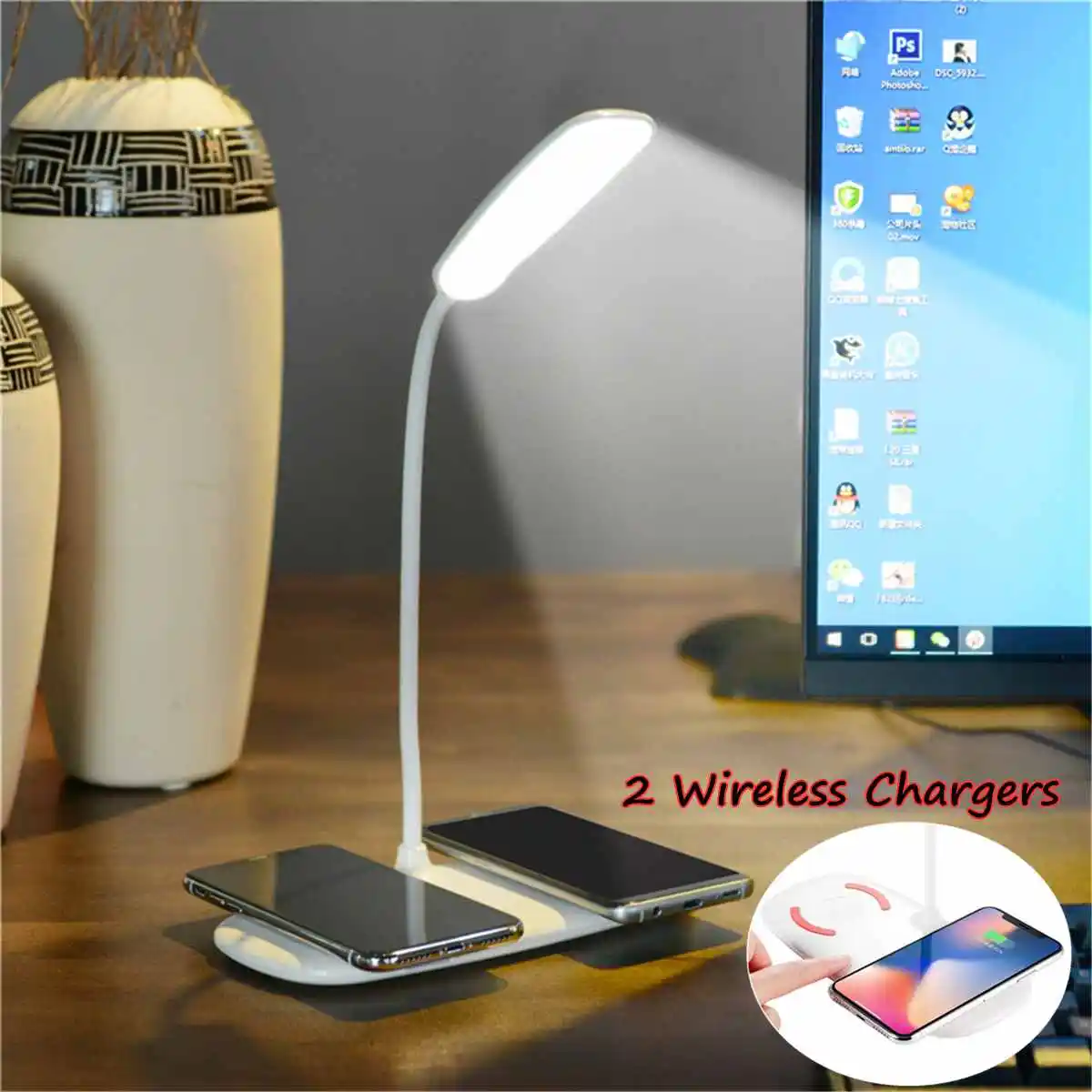 

100-240V USB Rechargeable Desk Lamp Eye Protection LED Reading Lamp Touches Table Light Wireless Charger for Phone Lighting