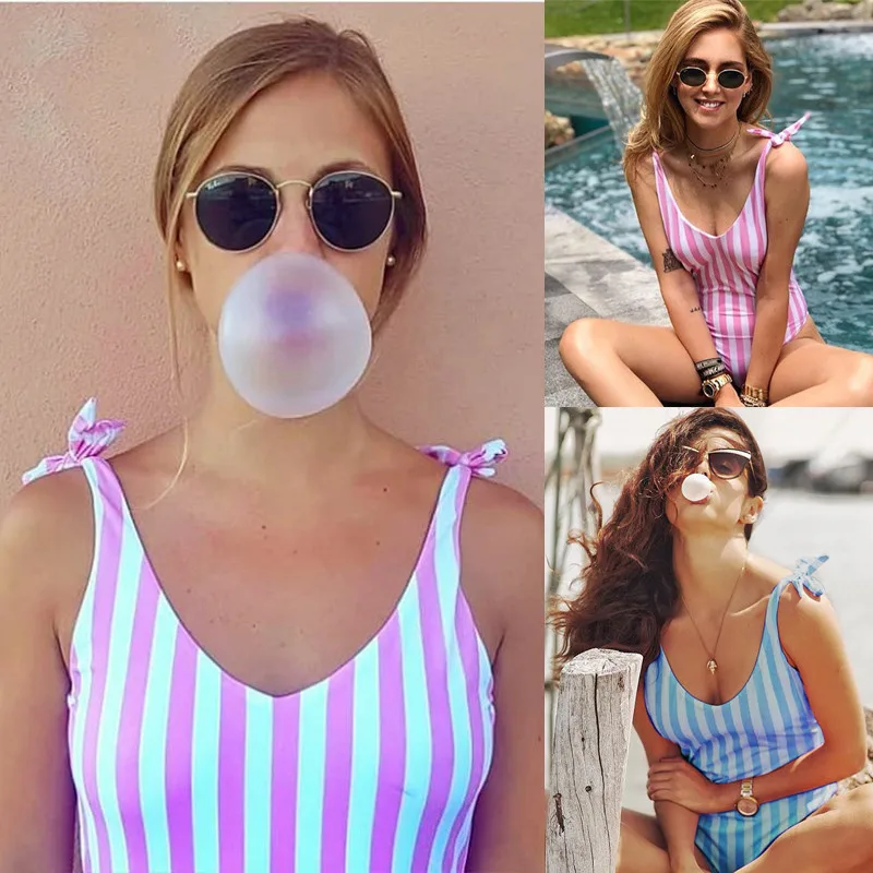 2019 Colorful Striped Swimwear One Piece Swimsuit Women Backless Monokini Sport Bodysuit Beach Bathing Suit Swim | Спорт и