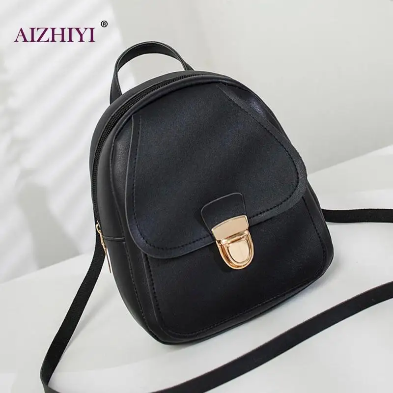 

Fashion Women Mini Female Casual Solid Color Backpack PU Leather Girl Retro Schoolbags Small Travel Shoulder Bag