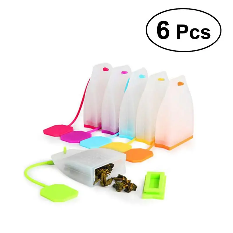 

6pcs Silicone Reusable Tea Bag Tea Infuser Strainer Loose Leaf Filters Steeper for Tea Cups Mugs Teapots (Random Color)
