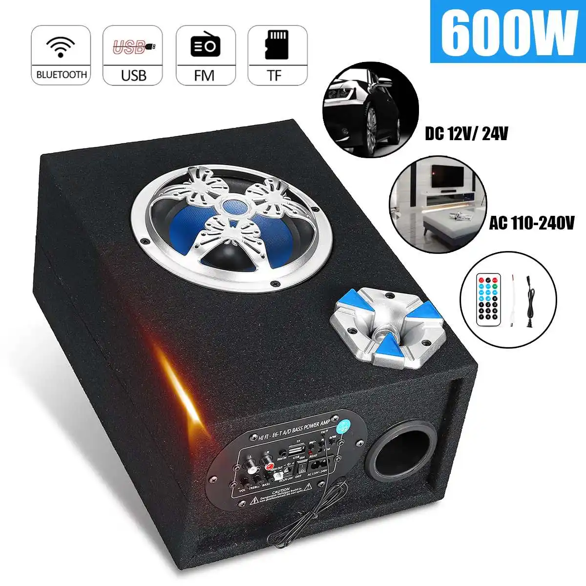 

6 Inch Universal Car bluetooth Speaker 600W Car Subwoofer Speaker Audio Stereo FM Radio Car Speakers Sound