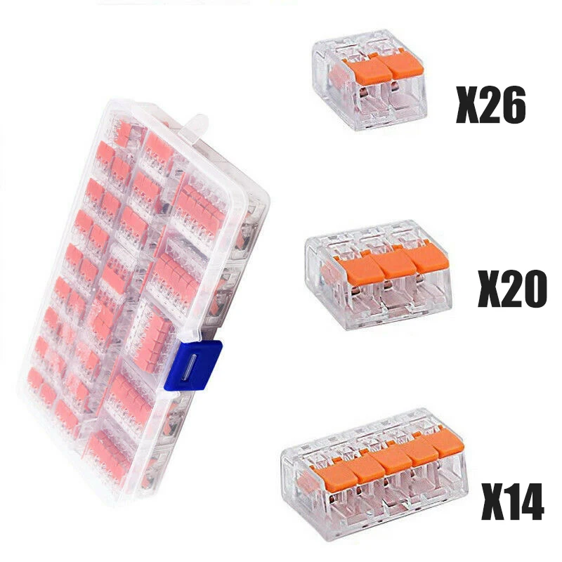 

Hot Sale 70pcs/kit Wago Type 221 2/3/5 Way Spring Lever Terminal Block Electric Cable Fast Connector Wire Connectors