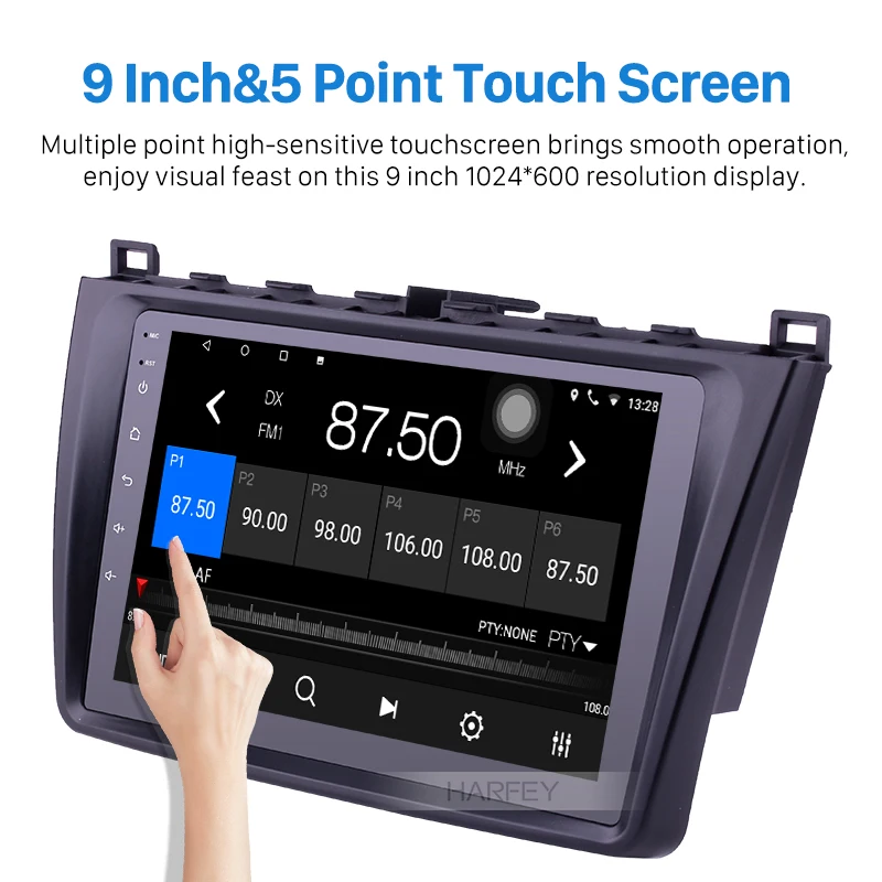 Top Harfey 9 inch  HD 1024*600 Android 8.1/7.1 Car GPS Navigation Radio Multimedia Player For 2008-2015 Mazda 6 Rui wing head unit 2