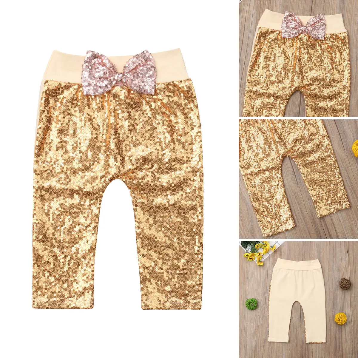 Newborn Baby Girl Princess Long Pant Fashion Sequins Bow Bottoms Solid