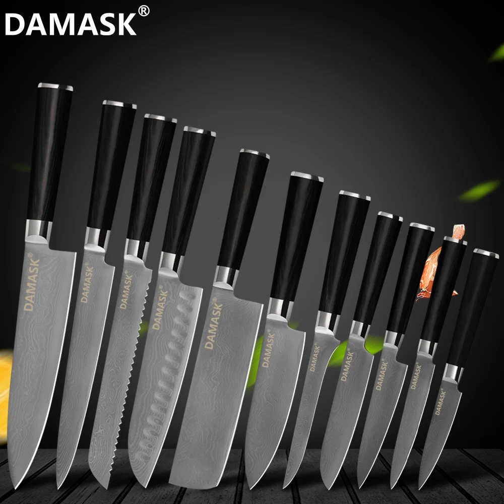 

Damascus Kitchen Knife 73 Layer VG10 Japanese Damascus Steel Cutlery Knives Set Paring Utility Santoku Slicing Chef Cooking Tool