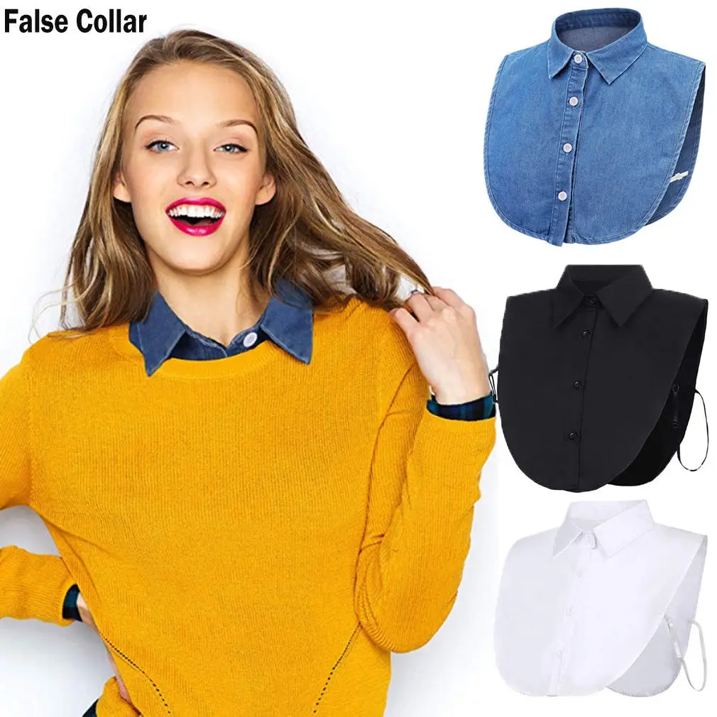 Fashion Women Ladies False Collar Fake Half Shirt Blouse Vintage Detachable Collar Denim Shirts
