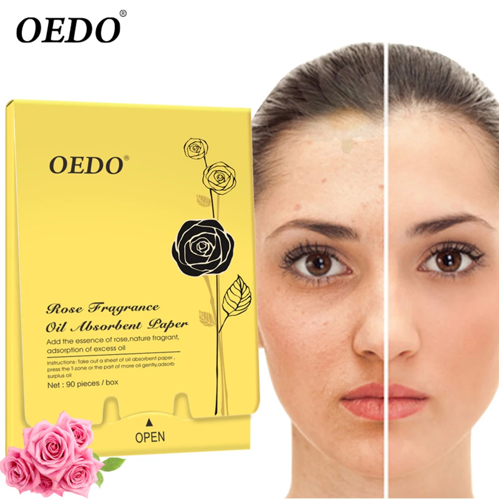 

OEDO 90 Pcs / Box Rose Peptide Blotting Paper Oil Absorbent Pore Cleanse Shrink Makeup Accessories Face Washing Product