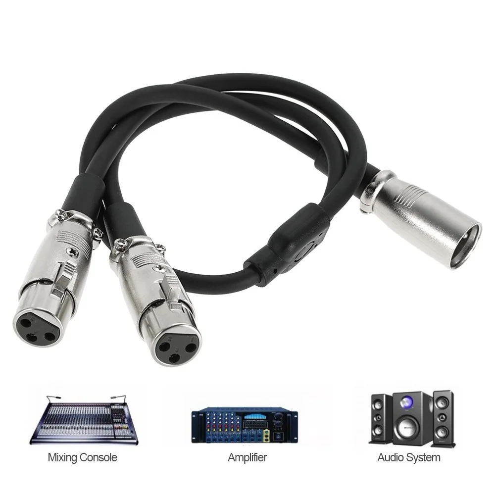 CY 3pin XLR Male To Dual XLR Female Audio Splitter Cable for Microphone