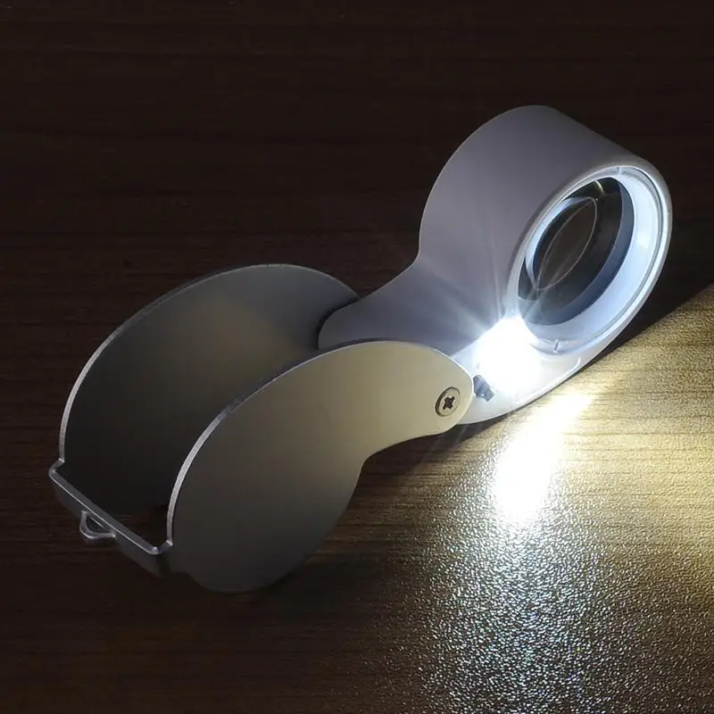 Мини 40X power Jewelers Лупа увеличительное стекло лупа для глаз ювелирный магазин Серебряный Светодиодный свет Ювелирная Лупа Складная лупа