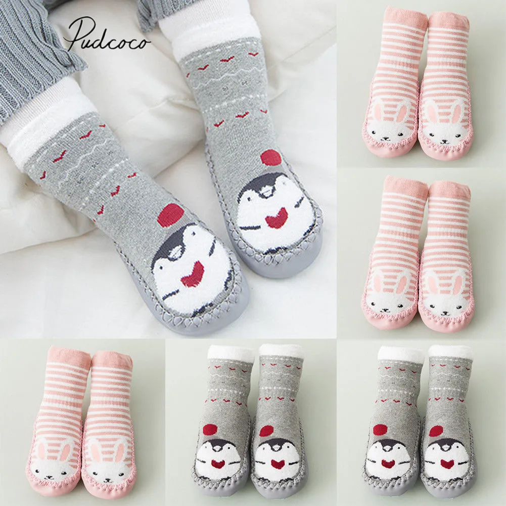 

2019 Brand New Toddler Baby Girls Boy Cartoon Cotton Anti-Slip Socks Slipper Floor Shoes Boots Autumn Winter Socks Bunny Penguin