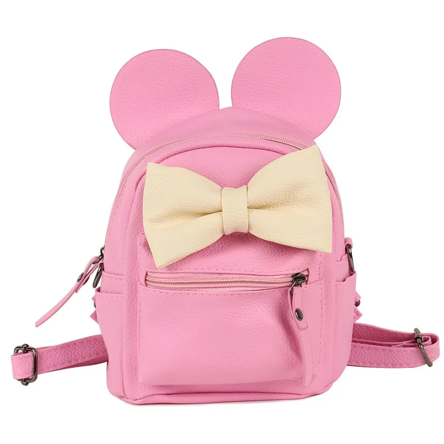 

Fashion Mickeybag quality leather backpacks mini Cute Animals bow sweet ears Wind School Baby Mickey backpack