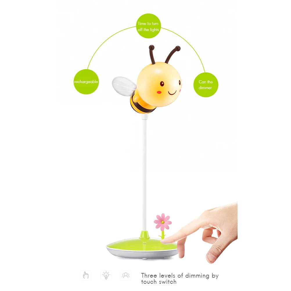 Креативный перезаряжаемый 3D ночной светильник Bumble пчелка зеленый/розовый для