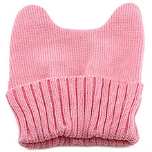 HTHL-женская теплая зимняя вязаная шапка с кошачьими ушками розового цвета