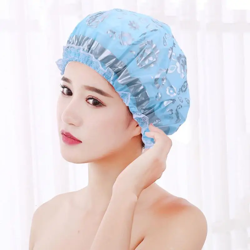 

Women Shower Cap Hairdressing Hat Waterproof PVC Bathroom Accessories Bathing Cap Wholesale Waterproof Shower Caps Reusable Tool