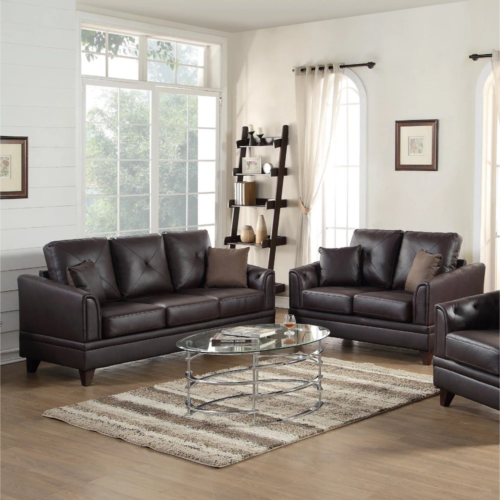 Genuine Leather 2 Pieces Sofa Set In Brownin Living Room Sofas from