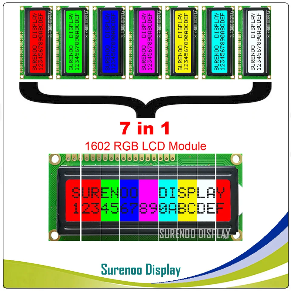 

162 16X2 1602 5V Character LCD Module Display Screen LCM FSTN Positive with 7 Colors RGB Backlight (Black on RGB)