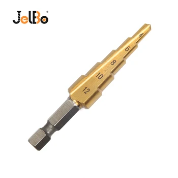 

JelBo 1PC Hss Step Drill Bit 4-12mm Titanium Coated Step Cone Drill Bit Metal Hole Cutter Mini Drill Power Tool For Woodworking