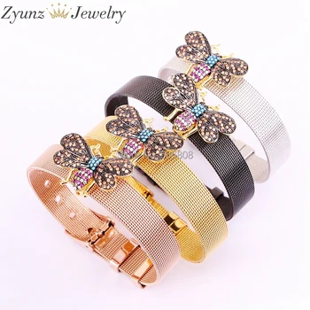 

5PCS ZYZ328-2442 Insect CZ Beads Watch Belt Bangle, Blue Stones Spacer Beads Women Men Bracelet