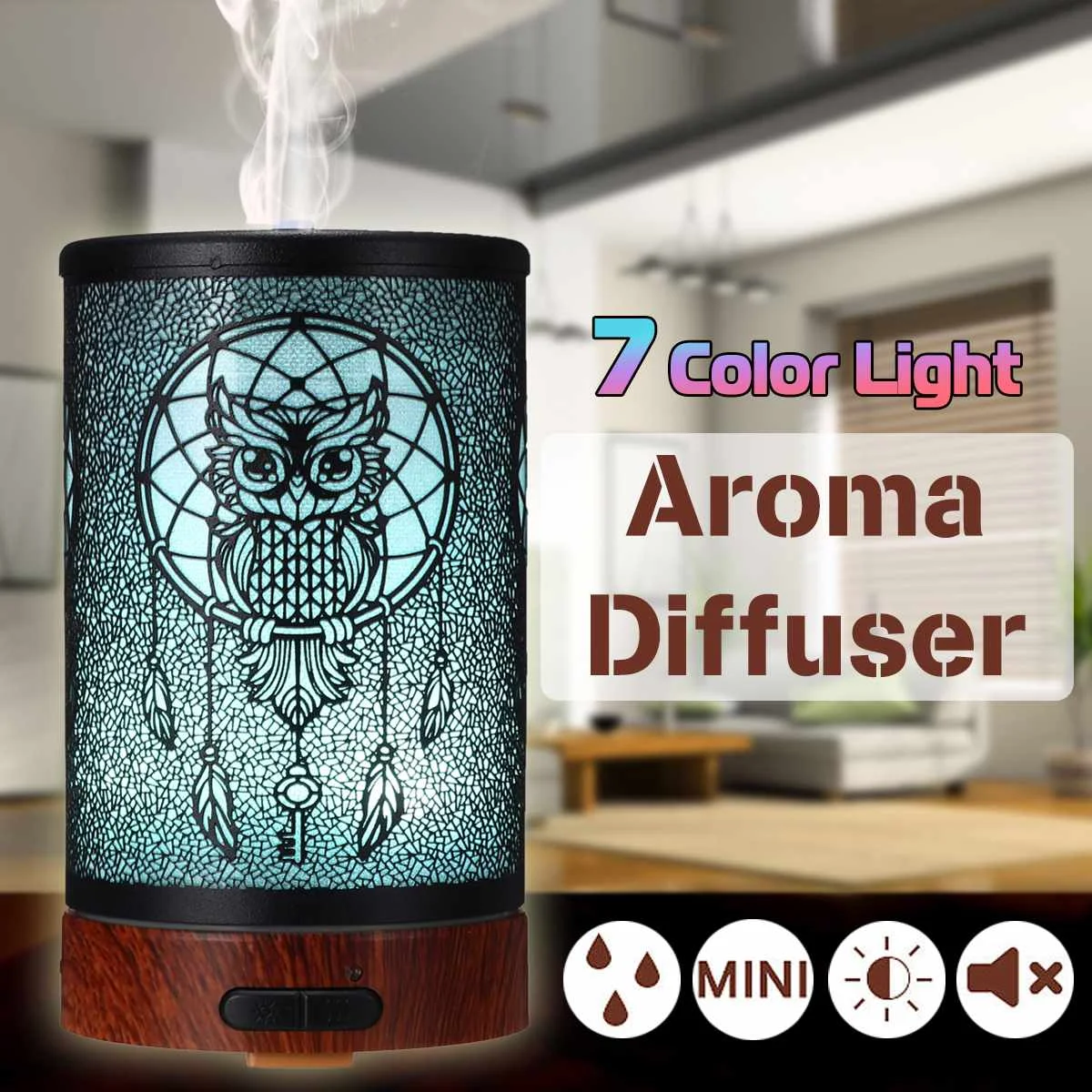 

12W 100ml Owl Pattern Intelligent LED Lamp Essential Oil Humidifier Air Aromatherapy Diffuser Purifier Noiseless Iron Mist Maker