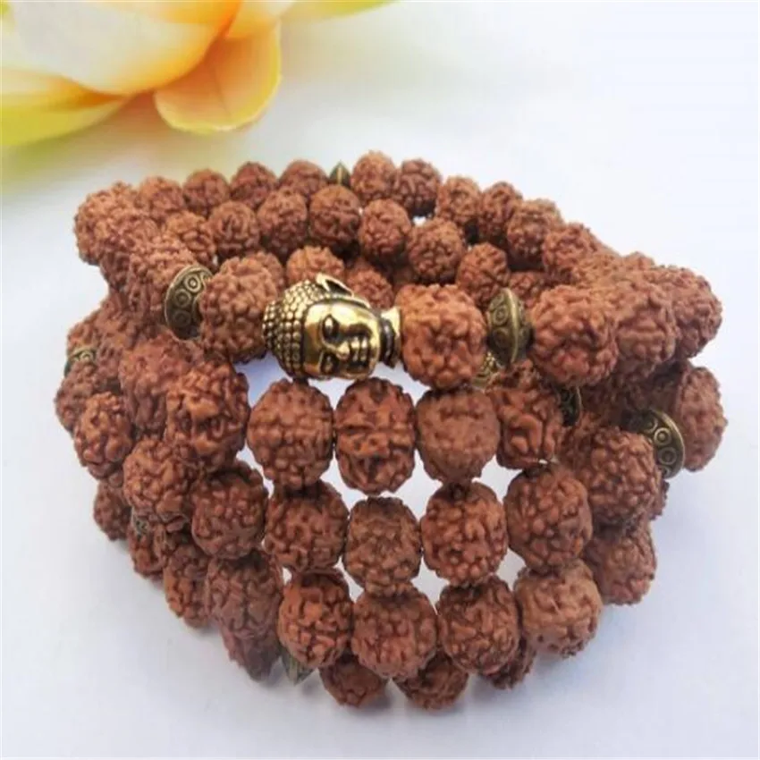 

8mm 108 Rudraksha Necklace cuff Wristband Buddhism Tibet silver chain Fancy pray mala Wrist Handmade Meditation Lucky Bless