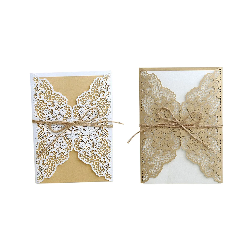  10Pcs Laser Cut West Wedding Invitations Cards hollowed-out Lace Greeting Card With Ribbon Free Env - 33008903327