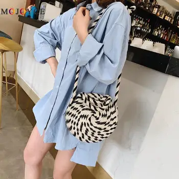 

Handmade Round Thick Cotton Rope Woven Bags Boho Style Women Beach Messenger Bag Shoulder Handbags