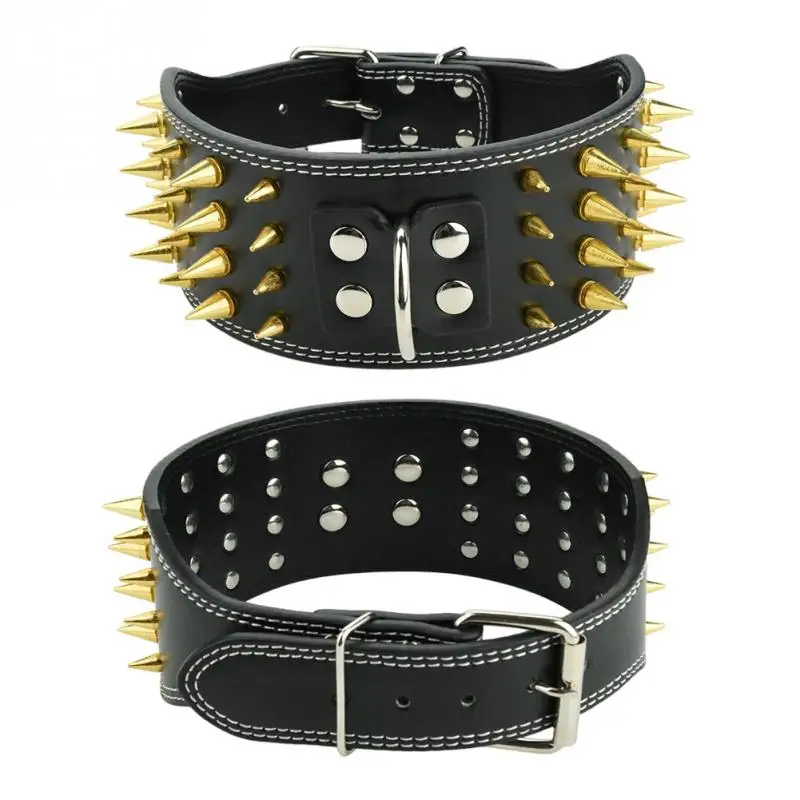 2.95" Wide Spiked Studded Pet Dog Collar Leather Collars Dog Adjustable